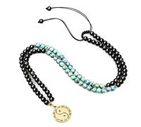COAI Collier Mala 108 Perles Obsidienne Noire Turquoise Africaine Charm Taijitu Yin Yang Homme Femme