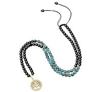 COAI Collier Mala 108 Perles Obsidienne Noire Turquoise Africaine Pendentif Arbre de Vie Homme Femme
