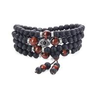 COAI Collier Mala 108 Perles pour Homme/Femme, Bracelet Multi-Tours, Bracelet Onyx, Bracelet Œil de Tigre Rouge, Bracelet Mauvais Œil