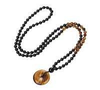 COAI Collier Mala 108 Perles pour Hommes/Femmes, Collier Pierre Onyx, Pendentif Donut Pi Chinois en Œil de Tigre