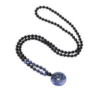 COAI Collier Mala 108 Perles pour Hommes/Femmes, Collier Pierre Onyx, Pendentif Donut Pi Chinois en Sodalite