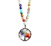 COAI Collier Mala 108 Perles Sept Chakra Amazonite à Facettes Pendentif Arbre de Vie Unisexe