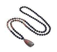 COAI Collier Mala Bouddhiste, Collier Onyx Noir/Jaspe Picasso, Pendentif Goutte d'Eau