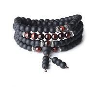 COAI Collier Mala Bracelet Multi-Tours 108 Perles Bouddhistes Pierres Véritables Onyx Œil de Tigre Rouge Unisexe