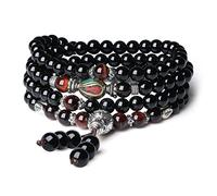COAI Collier Mala Bracelet Multi-Tours Perles Bouddhistes Onyx Noir Œil de Tigre Rouge Unisexe
