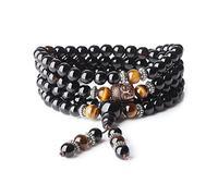 COAI Collier Mala Bracelet Multi-Tours Tête de Bouddha Amulette Pierre Onyx Œil de Tigre Marron Homme Femme