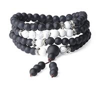 COAI Collier Mala Bracelet Multi-Tours Yin Yang Onyx Noir Mat Howlite Unisexe