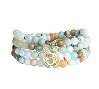 COAI Collier Mala Tibétain 108 Perles, Sautoir Perles, Bracelet Amazonite pour Homme/Femme, Bracelet Om
