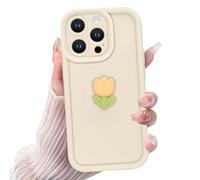Coalbooliy Coques pour iPhone 16 Pro 6,3'', Étui Filles Mignon Aesthetic Fleurs Tulipe Jaunes Modèle 3D Cute Dessin Souple TPU Silicone Housse Antichoc Protection Caméra Cover Femmes Cadeau, 04