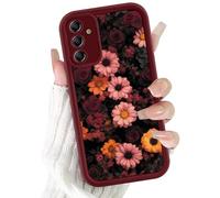 Coalbooliy Handyhülle für Samsung Galaxy A55 5G hülle 6,5”, Aesthetic Blume Muster Design Rot Matte Cute Mädchen Frauen Schutzhülle Silikon Dünn TPU Case Stoßfest Kameraschutz Bumper Cover, 04
