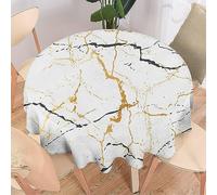 COALHO Art moderne abstrait blanc décoration d'intérieur nappe ronde polyester marbre rustique luxe marbre blanc doré pour table de banquet, fête d'anniversaire, buffet, mariage - 153 x 153 cm