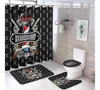 COALHO Barber Shop Company Ensemble de rideaux de douche pour salle de bain Motif abstrait moderne imprimé 3D Tapis de bain antidérapant et imperméable 183 x 183 cm