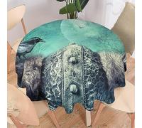 COALHO Cool Vikings Décoration de table d'intérieur et d'extérieur lavable en machine Motif mythologie nordique rétro Halloween Horreur Forêt Pleine lune Corbeau Protège la table Facile à nettoyer 92