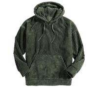 Corduroy Hoodies for Men, Fall Winter Long Sleeve Patchwork Hooded Sweatshirt Drawstring Casual Pullover Sweater (Olive Green,M)