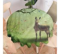 COALHO Fantasy Wildlife Donkey Nappe ronde en polyester pour décoration d'intérieur Motif animaux de la forêt âne papillon pour table de banquet, fête d'anniversaire, buffet, mariage - 127 x 127 cm