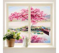 COALHO Lot de 2 films aquarelle pour fenêtre de maison Motif fleurs de cerisier japonais Feuille de lotus Bateau Convient pour le salon, la cuisine, la salle de bain 45 x 60 cm