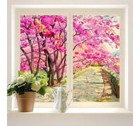 COALHO Lot de 2 films d'animation japonaise pour fenêtre de maison, aquarelle, fleurs de cerisier, village rustique, convient pour le salon, la cuisine, la salle de bain - 45 x 60 cm