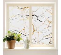 COALHO Lot de 2 films décoratifs décoratifs en marbre blanc abstrait pour fenêtre - Protection de fenêtre en marbre blanc doré rustique - 45 x 60 cm