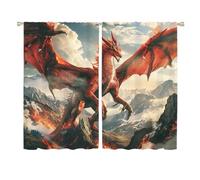 COALHO Lot de 2 panneaux de rideaux occultants à l'aquarelle du milieu du siècle, motif dragon rouge abstrait, animal volcanique ancien, animal magique antique, dragon rouge avec passe-tringle pour