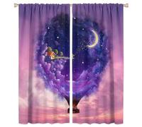 COALHO Lot de 2 panneaux de rideaux occultants modernes abstraits avec passe-tringle - Motif galaxie et étoiles - Motif ferme, lune, nuages - Isolation thermique - 160 cm de long x 69,8 cm de large