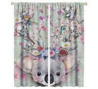 COALHO Lot de 2 panneaux de rideaux occultants rustiques à motif abstrait, forêt, faune, koala, fleurs japonaises, cerisier, marguerite, rose, isolation thermique, passe-tringle, 137,2 x 53,3 cm (L x