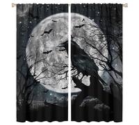 COALHO Lot de 2 rideaux occultants à isolation thermique avec passe-tringle pour chambre à coucher, motif forêt gothique, pleine lune, corbeau, chauve-souris, 182,9 x 80 cm (L x l)
