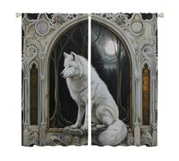 COALHO Lot de 2 rideaux occultants rustiques du milieu du siècle avec passe-tringle - Château de dessin animé abstrait - Forêt - Pleine lune - Renard - Isolation thermique - 160 x 80 cm (L x l)