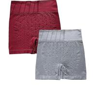 COALHO Lot de 2 shorts gainants ioniques, contrôle du ventre, rehausse les fesses, dispositif de façonnage en fibre ionique de soie glacée, Rouge vin + gris, Medium