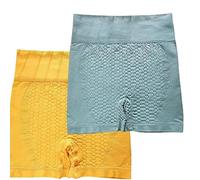 COALHO Lot de 2 shorts gainants ioniques, contrôle du ventre, rehausse les fesses, dispositif de façonnage en fibre ionique de soie glacée, Jaune + vert menthe, Medium