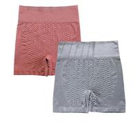 COALHO Lot de 2 shorts gainants ioniques, contrôle du ventre, rehausse les fesses, dispositif de façonnage en fibre ionique de soie glacée, Rouge brique + gris, Medium