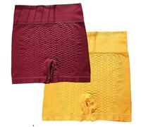COALHO Lot de 2 shorts gainants ioniques, contrôle du ventre, rehausse les fesses, dispositif de façonnage en fibre ionique de soie glacée, Jaune + bordeaux, Medium