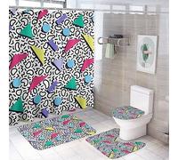 COALHO Lot de 4 rideaux de douche imperméables style années 80 et 90 avec housse de toilette imperméable et tapis de douche, 183 x 183 cm