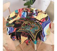 COALHO Mandala abstrait - Lavable en machine - Décoration de table d'intérieur et d'extérieur - Motif éléphant - Style bohème hippie - Feuilles tropicales - Facile à nettoyer - 127 x 127 cm