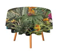 COALHO Nappe circulaire aquarelle pour la cuisine, motif forêt rustique, feuille de palmier, fleur, perroquet, toucan, oiseau, nappe ronde imperméable pour pique-nique en plein air - 60