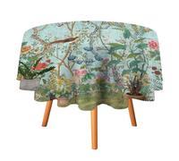 COALHO Nappe ronde abstraite William Morris motif floral oiseau, rustique du milieu du siècle, jardin, feuilles vertes, fleurs, pour salle à manger, cuisine, fête d'anniversaire, vacances, intérieur