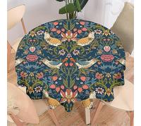 COALHO Nappe ronde en polyester abstraite William Morris - Imprimé aquarelle vintage floral oiseau pour table de banquet, fête d'anniversaire, buffet, mariage - 127 x 127 cm