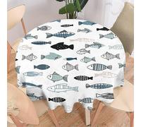 COALHO Nappe ronde en polyester motif abstrait de poissons sauvages - Motif géométrique amusant - Pour banquet, fête d'anniversaire, buffet, mariage - 178 x 178 cm