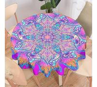 COALHO Nappe ronde en polyester motif mandala indien coloré pour table de banquet, fête d'anniversaire, buffet, mariage - 153 x 153 cm