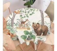 COALHO Nappe ronde en polyester rustique pour décoration d'intérieur, cabane de campagne, animaux, ours, cerf, renard pour table de banquet, fête d'anniversaire, buffet, mariage, 92 x 92 cm