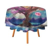 COALHO Nappe ronde fantaisie Yin Yang arbre de vie en polyester, nappe ronde abstraite, cerisier japonais, arbre galaxie, étoiles, impression de table circulaire pour cuisine dîner-36