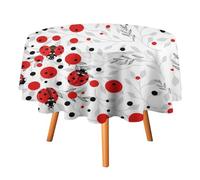 COALHO Nappe ronde moderne et bohème avec motif coccinelle, feuilles d'eucalyptus printanières, coccinelles, pour salle à manger, cuisine, fête d'anniversaire, vacances, intérieur et extérieur, 60 cm