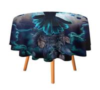 COALHO Nappe ronde motif corbeau de la forêt - Attrape-rêves abstrait - Pleine lune - Planète - Étoile - Corbeau - Pour salle à manger, cuisine, fête d'anniversaire, vacances, intérieur et extérieur -
