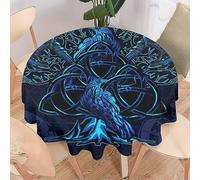 COALHO Nappe ronde psychédélique abstraite Viking en polyester - Arbres colorés - Symboles mystérieux - Art nordique - Corbeau pour table de banquet, fête d'anniversaire, buffet, mariage - 92 x 92 cm