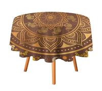 COALHO Nappe ronde rustique bohème indienne mandala pour cuisine, vintage, indien, floral, animal tropical, éléphant, lune, planète, étoiles, nappe ronde imperméable pour pique-nique en plein air - 36