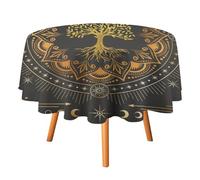 COALHO Nappe ronde rustique motif arbre de vie en polyester, nappe ronde vintage, mandala, mythologie abstraite, viking, fleurs nordiques, nappe circulaire pour cuisine et dîner - 36