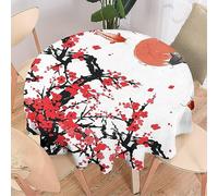COALHO Nappe ronde vintage japonaise en polyester pour décoration d'intérieur rustique, aquarelle, soleil rouge, koi, poisson, cerisier, pour table de banquet, fête d'anniversaire, buffet, mariage -