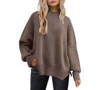 COALHO Oversized Sweaters for Women Long Sleeve Crewneck Knit Pullover Trendy Side Slit Loose Fit Jumper Tops (Flesh Color,L)