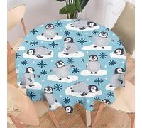 COALHO Pingouin flocon de neige hiver dessin animé banquise mignon petit pingouin décoration d'intérieur nappe ronde polyester dessin animé banquise mignon petit pingouin mignon petit pingouin mignon