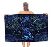 COALHO Psychédélique abstrait Viking Portable Adulte Hommes Femmes Enfants Cadeau Serviette Absorbante Arbres Colorés Symboles Mystère Art Nordique Corbeau Piscine Sports Famille Extérieur 80 W x 130