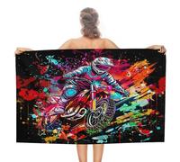 COALHO Serviette de plage surdimensionnée aquarelle motocross Racer, rue urbaine abstraite, graffiti, cool, moto, sports extrêmes, serviette de plage, légère, séchage rapide, absorbante, 130 x 78,7 cm